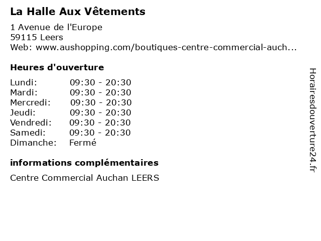 Horaires d ouverture La Halle Aux V tements 1 Avenue de l